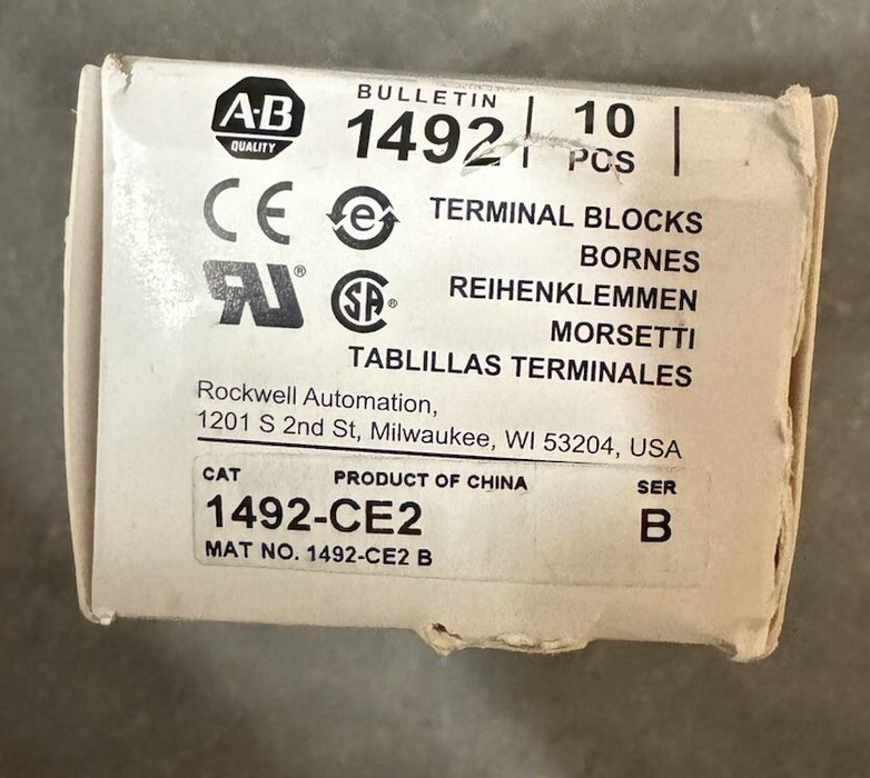 CANTIDAD A GRANEL 10 Allen-Bradley 1492-CE2 NEMA / EEMAC Bloque de terminales abiertos de circuito único