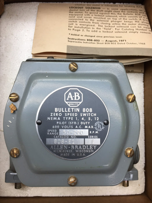 Baharu dalam kotak Asal Allen Bradley 808-E1 Suis Kelajuan Sifar