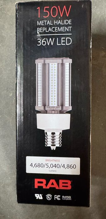 RAB CORN COBB LED BALLAST BYPASS LAMP 36W REPLACES 150W HALIDE/SODIUM 277-480V