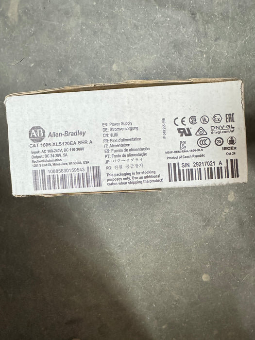 1606-XLS120EA NEW ALLEN BRADLEY DC POWER SUPPLY 100-240VAC 24-28 VDC OUT 120 WATT 5A ATEX