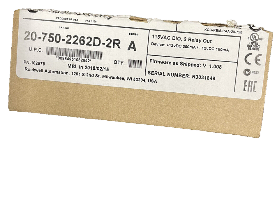 2019 20-750-2262D-2R ALLEN BRADLEY POWERFLEX 750 I/O OPTION CARD 115V