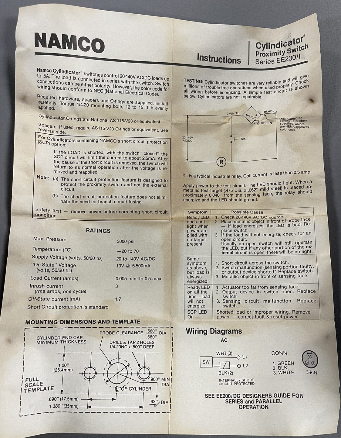 NEW EE230-30820 CYLINDICATOR NORM OPEN 20-140 VAC/DC 3 PIN REPLACES EE220-30820