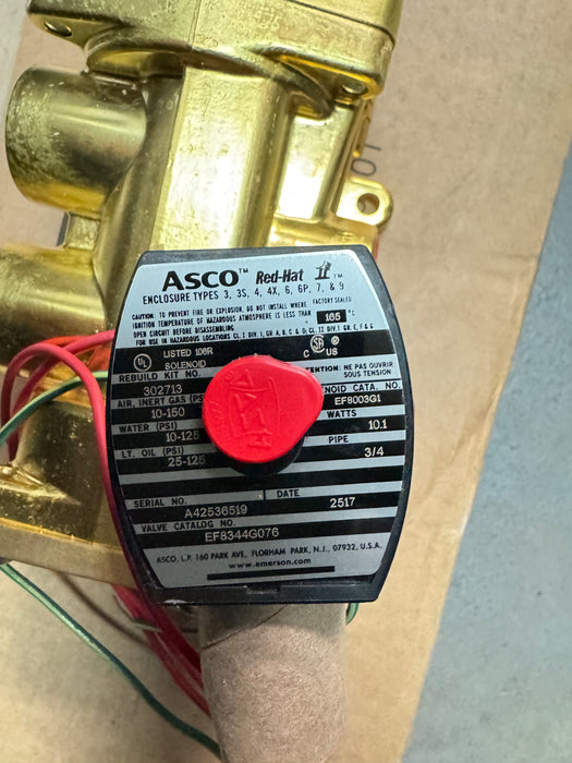 EF8344G076 NUEVA VÁLVULA SOLENOIDE ASCO REDHAT DE 120 V, 3/4", 4 vías, 8344G076