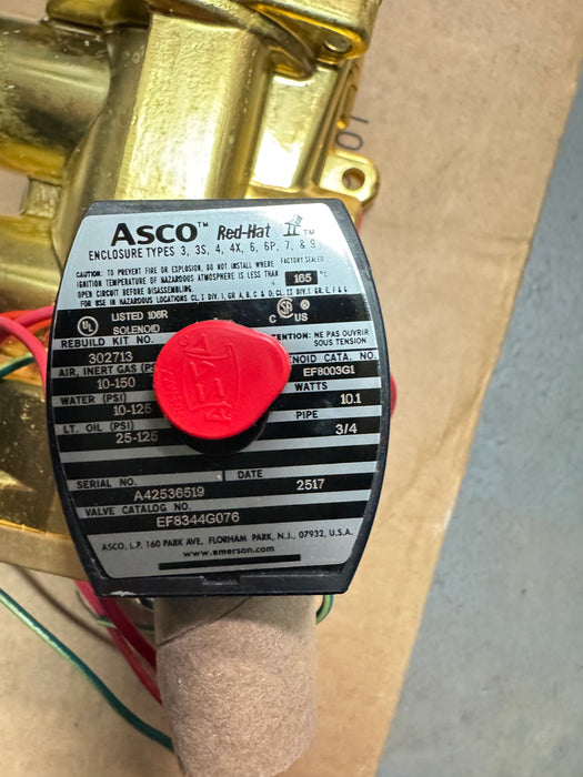 EF8344G076 NUEVA VÁLVULA SOLENOIDE ASCO REDHAT DE 120 V, 3/4", 4 vías, 8344G076
