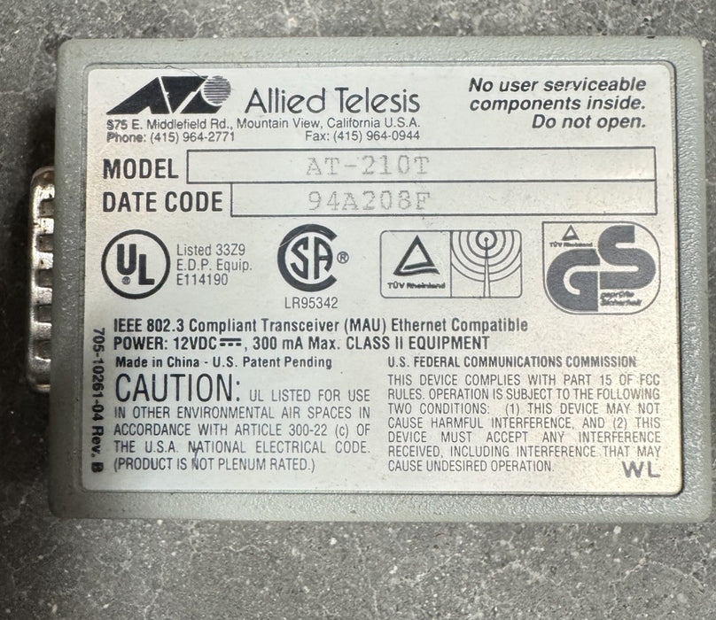 Transceptor CentreCOM AT-210T AUI RJ-45 Cisco 2509 2511 2500 210T