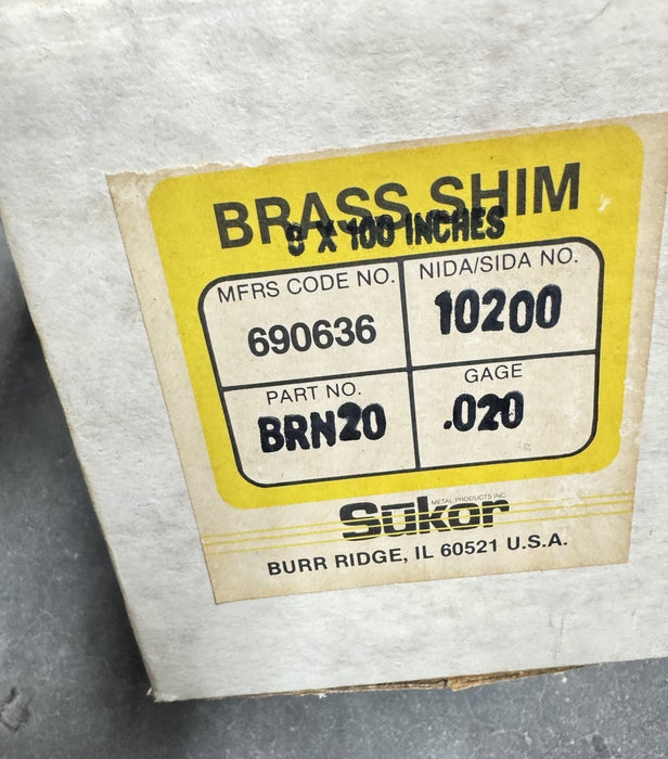 SUKOR Brand  Shim Stock Roll Brass 0.0200 In 6" X 100" BRN 20