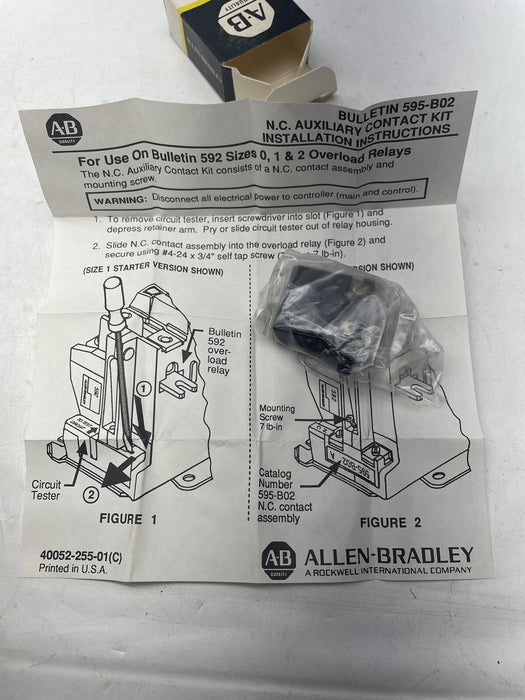 BARU ALLEN-BRADLEY 595-B02 SER A MOTOR STARTER AUXILIARY CONTACT AUX NC NIB