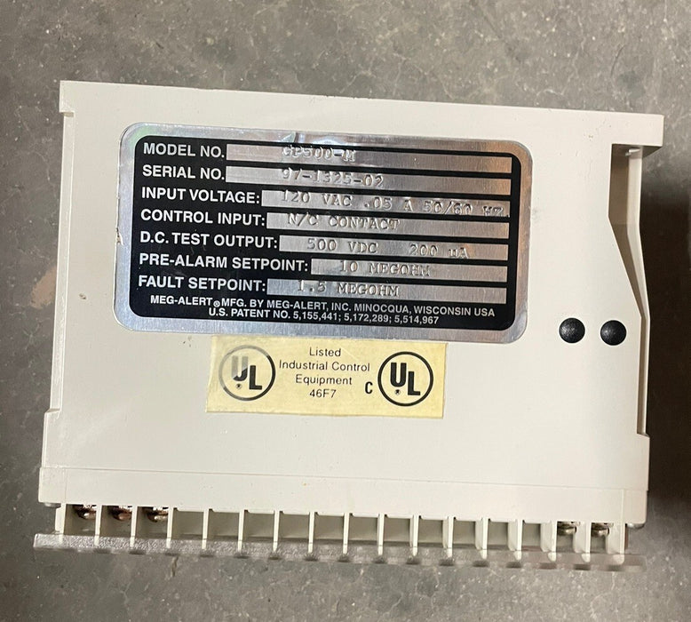 GP500-M MEG ALERT COMPROBADOR DE AISLAMIENTO AUTOMÁTICO NUEVO SIN USAR SALIDA DE 500 VCC DISPARO DE 1,5 M