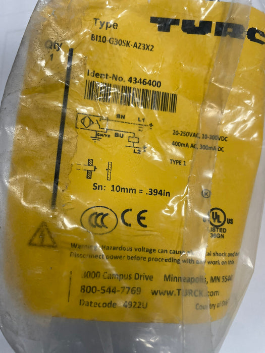 BI10-G30SK-AZ3X2 NUEVO SENSOR INDUCTIVO DE PROXIMIDAD TURCK SELLADO BI10-G30SK-AZ3X2 4346400