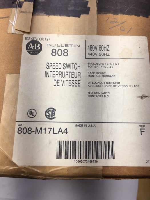 Interruptor de velocidad Allen Bradley nuevo y sellado, n.° de cat. 808-M17LA4