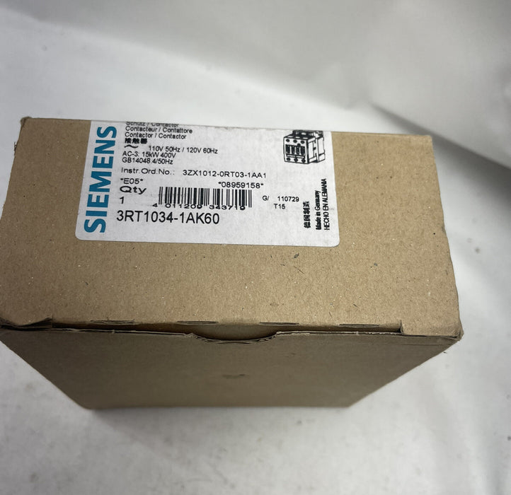 NUEVO CONTACTOR SIEMENS 3RT1034-1AK60 TRIFÁSICO 15KW NIB