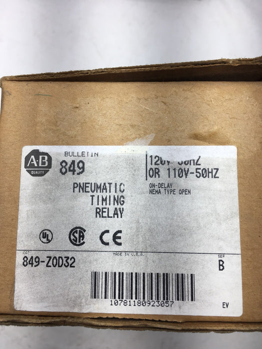 NUEVO Allen Bradley 849ZOD32 849-ZOD32 Ser B Relé temporizador neumático con retardo de encendido