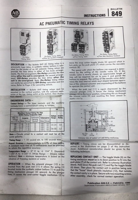 NUEVO Allen Bradley 849ZOD32 849-ZOD32 Ser B Relé temporizador neumático con retardo de encendido