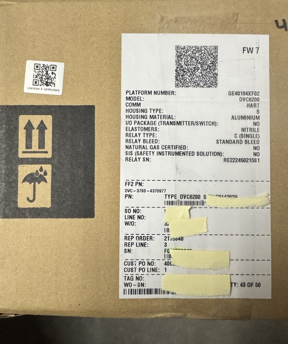 FISHER BARU DVC6200 FIELDVUE ELECTRO PNEUMATIC VALVE POSITIONER NIB GE40184XF02