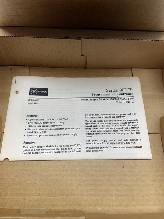 PWR710B GE FANUC IC697PWR710B FUENTE DE ALIMENTACIÓN SERIE IC697 90-70 115/230 VCA