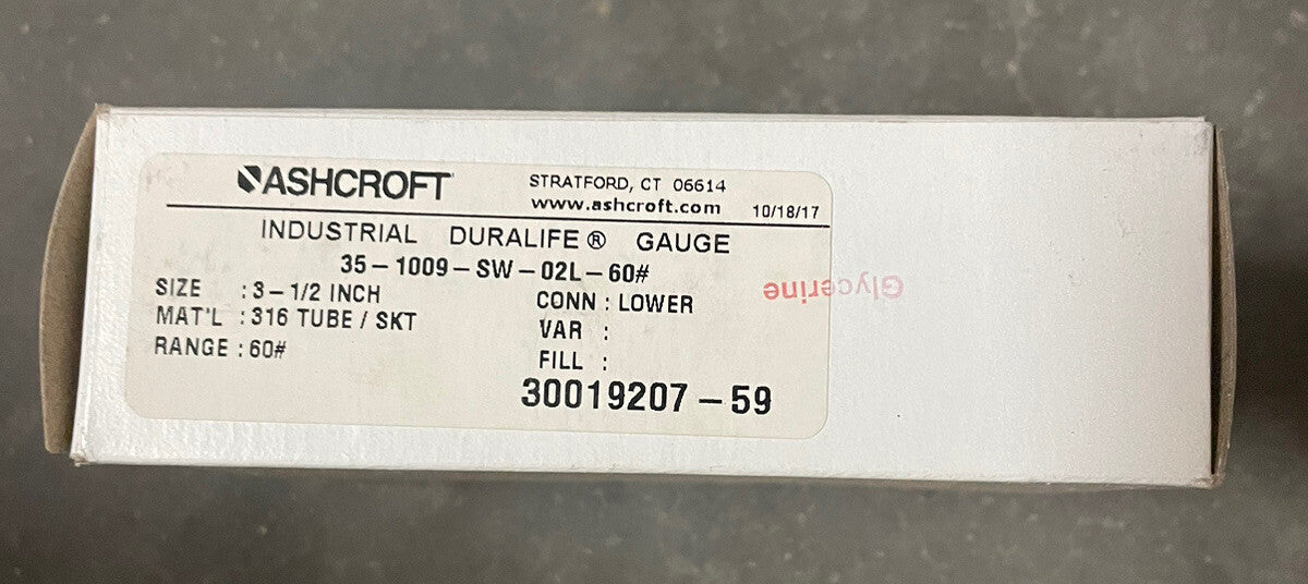 ASHCROFT DURALIFE BARU 35-1009-SWL-02L-60# 60 PSI GLISERIN FILL 3 1/2" 316 TIUB