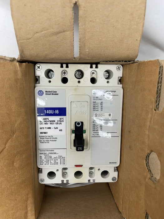 140U NUEVO 140U-I6C3-C25 DISYUNTOR MCCB ALLEN BRADLEY 25 AMP 480 VCA TRIFÁSICO