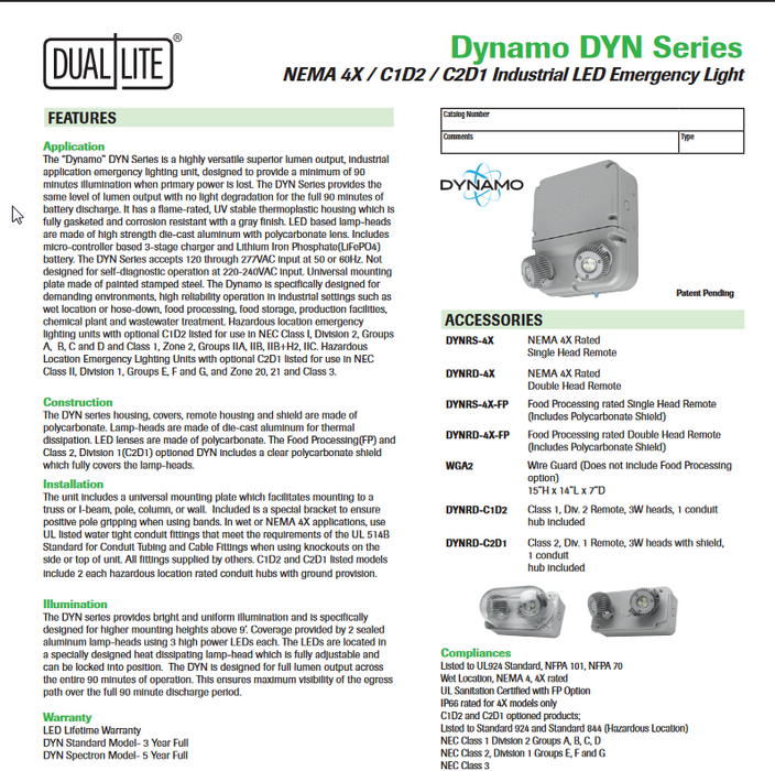 Luminaria LED DYN6 Dual-lite de 120/277 V CA y 6 vatios de Hubbell, luz de emergencia
