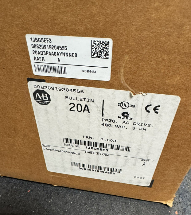 BAHARU PF70 ALLEN BRADLEY POWERFLEX VFD 20AD3P4A0AYNNNC0 480 VAC 3 PH 2HP