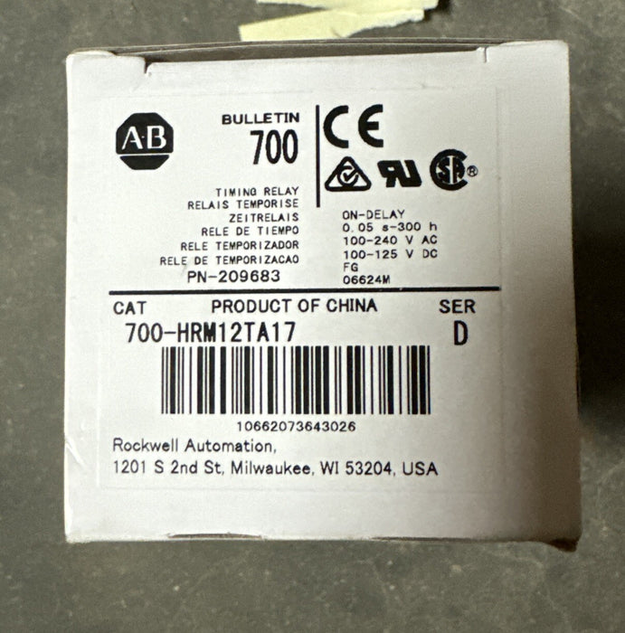 NUEVO Relé de temporización Allen Bradley 700-HRM12TA17 Nuevo