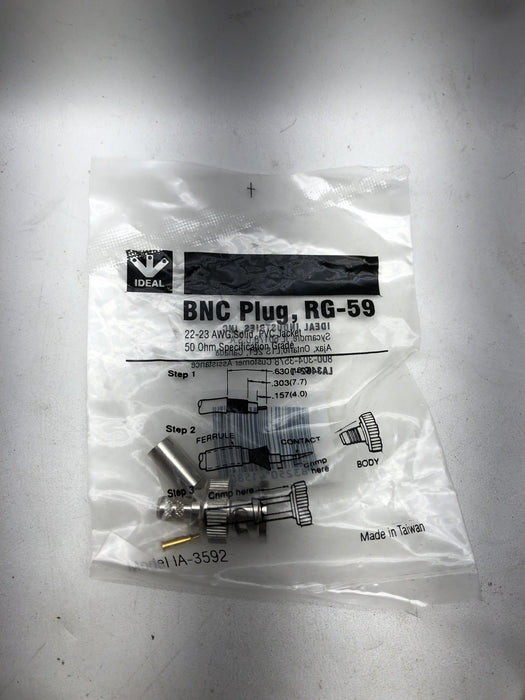 4 CRIMP BNC IDEAL BARU PADA PENYAMBUNG BNC RG-59 22-23 AWG 50 OHM GRED IA-3592
