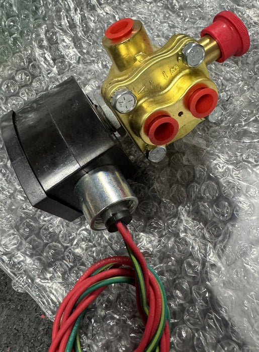 EF8342G001MS NUEVA VÁLVULA ASCO REDHAT DE 120 V, 1/4", 4 VÍAS, 2 SOLENOIDES CON OPERADOR MANUAL