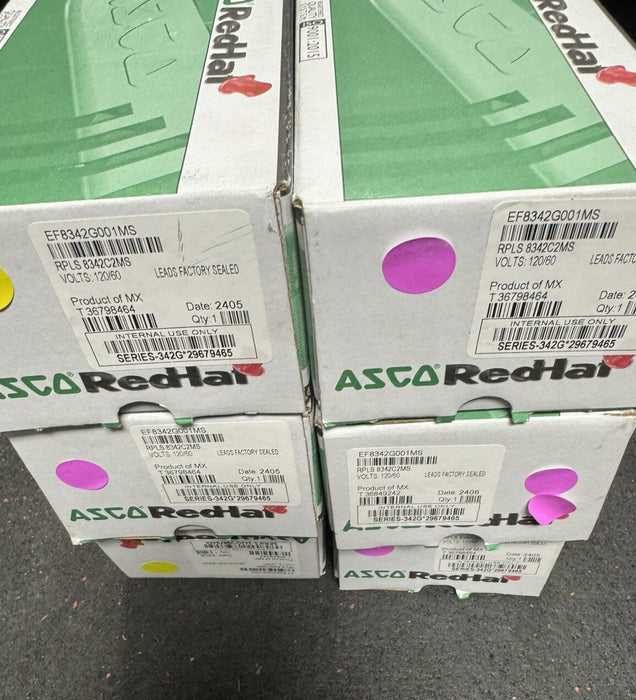 EF8342G001MS NUEVA VÁLVULA ASCO REDHAT DE 120 V, 1/4", 4 VÍAS, 2 SOLENOIDES CON OPERADOR MANUAL