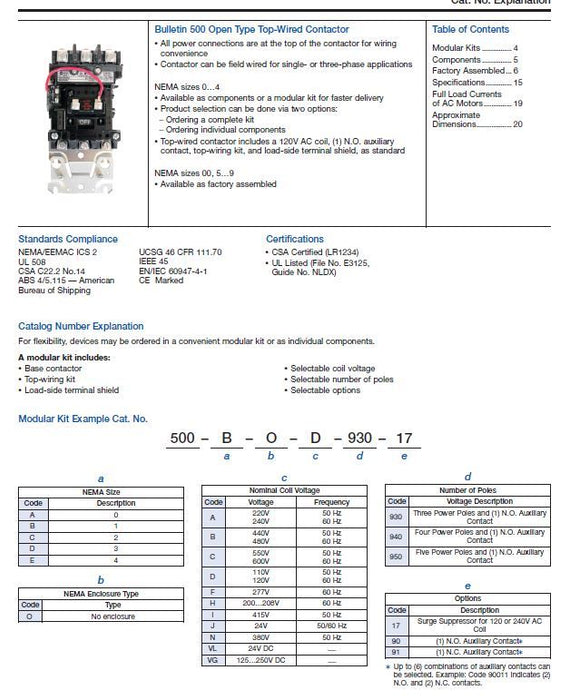 NUEVO 500F-EOD930 ARRANCADOR/CONTACTOR DE MOTOR DOL DE 135 A CON ALIMENTACIÓN PASANTE, TAMAÑO NEMA 4, 500F