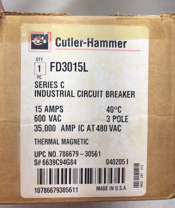Interruptor de alimentación trifásico Cutler-Hammer FD3015L de 15 amperios, nuevo pero dañado