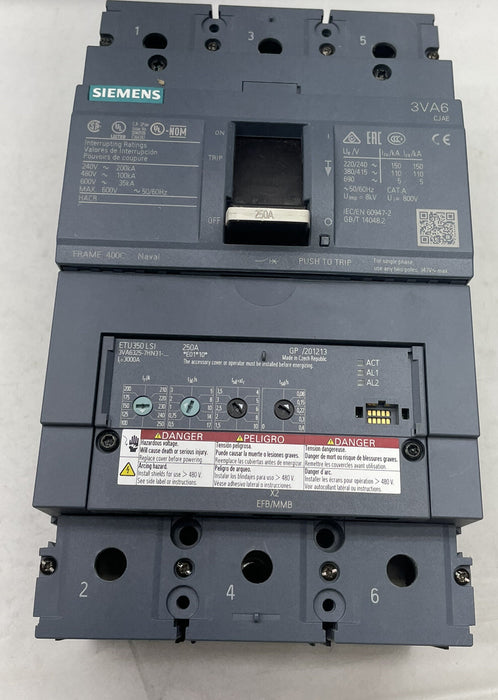 NUEVO SIEMENS 250A MCCB 3VA6325-7HN31-0AA0 ETU350 LSI 3ZW1012-1VA23-1AA0