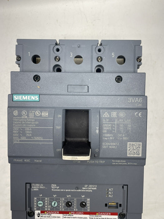 NUEVO SIEMENS 250A MCCB 3VA6325-7HN31-0AA0 ETU350 LSI 3ZW1012-1VA23-1AA0