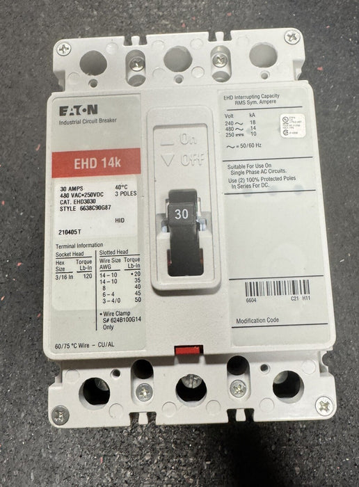 Interruptor automático industrial Eaton serie C EHD3030, 30 A, 480 V, 3 polos
