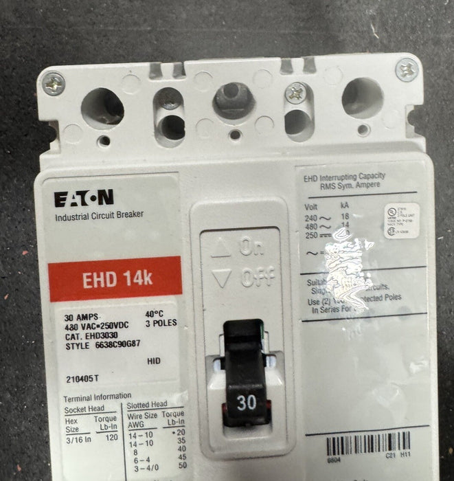 Interruptor automático industrial Eaton serie C EHD3030, 30 A, 480 V, 3 polos