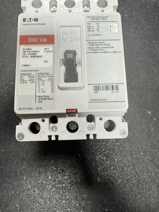Interruptor automático industrial Eaton serie C EHD3030, 30 A, 480 V, 3 polos