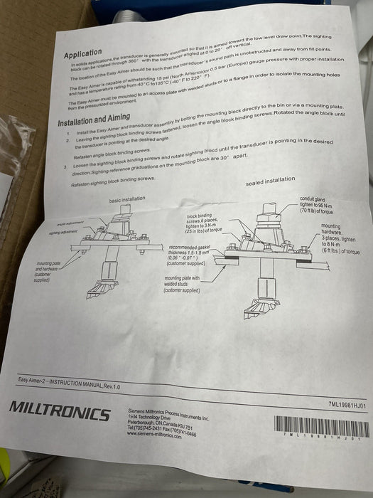 NUEVO SIEMENS MILLTRONICS 1P7ML1830-1AQ EASY AIMER ii NPT CON ACOPLAMIENTO DE PVC 7ML1830