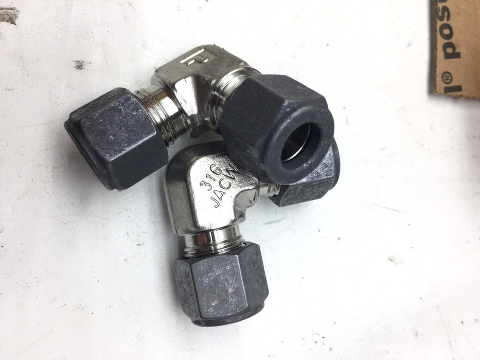 Codo de compresión de acero inoxidable Parker CPI 6-6-EBZ-SS de 90 grados, 3/8" x 3/8", cantidad