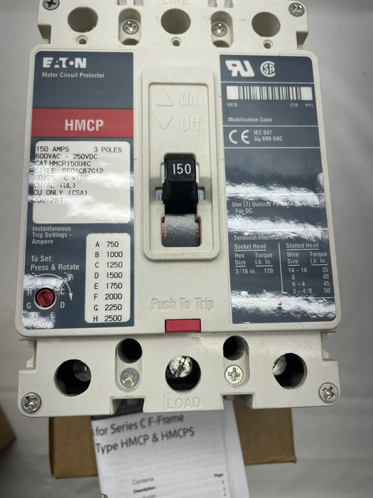 HMCP150U4C BARU Pelindung Litar Motor Eaton 3 Kutub 150 Amp 600V BREAKER NIB