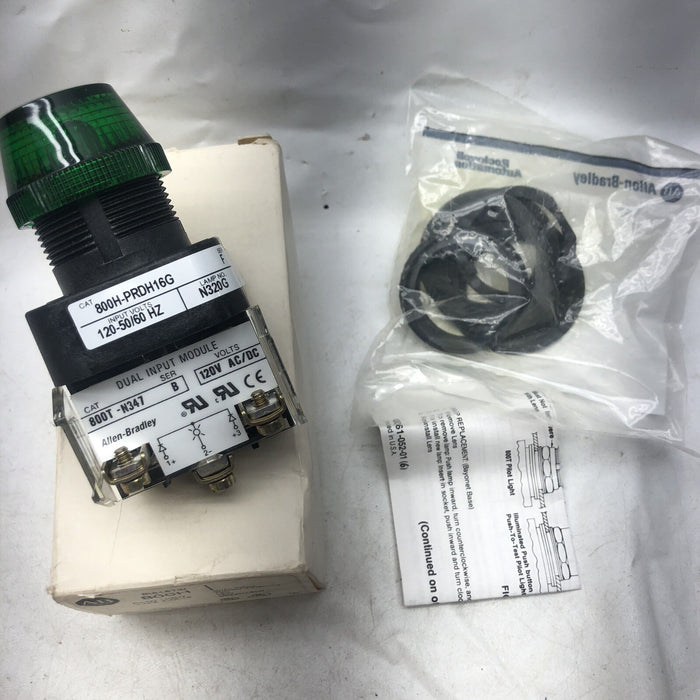 NUEVA LUZ PILOTO ALLEN BRADLEY 800H-PRDH16G DE DOBLE ENTRADA, ALTA VISIBILIDAD, VERDE, 120 V