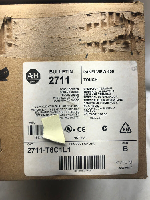 NUEVO 2711-T6C1L1 Allen-Bradley 2711 PanelView 600 HMI RIO E/S REMOTAS 2711-T