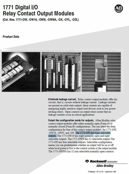 NUEVO MÓDULO DE SALIDA ALLEN BRADLEY 1771-OW SER A SELLADO NUEVO EN CAJA 1771OW