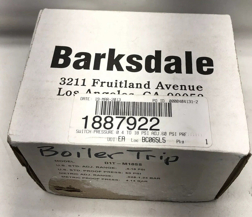 NUEVO INTERRUPTOR DE VACÍO/PRESIÓN BARKSDALE D1T-M18SS NIB