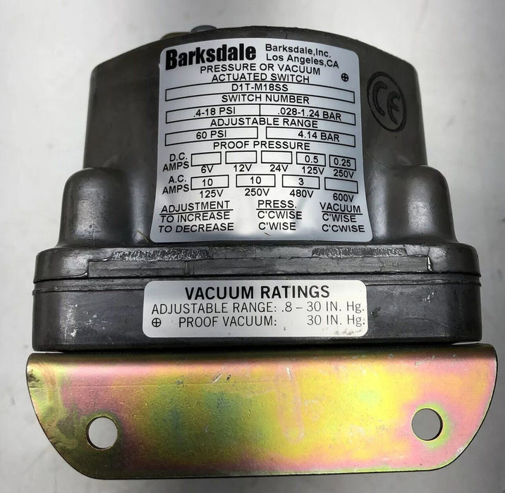 NUEVO INTERRUPTOR DE VACÍO/PRESIÓN BARKSDALE D1T-M18SS NIB