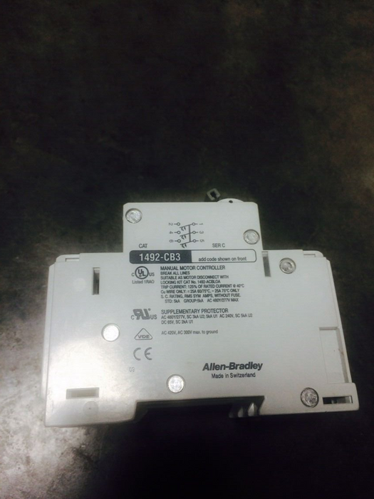 Controlador de motor manual Allen Bradley 1492-CB3, 1 A, trifásico, con minidisyuntor de riel DIN