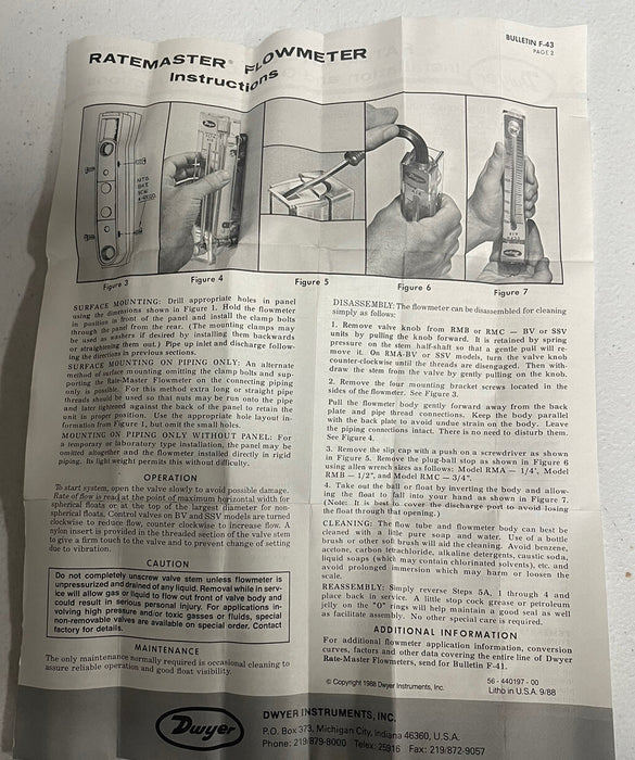 NEW RATE-MASTER NIB 56-167060-00 FLOW METER FROM DYWER  SERIES RMA 0-2 SCFH