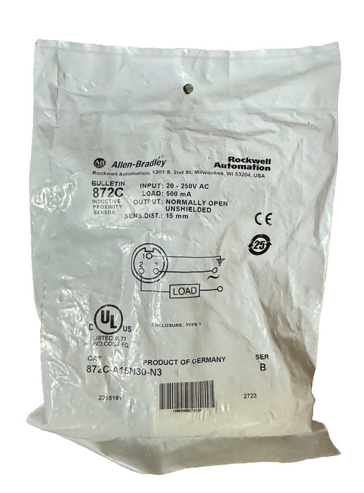 NUEVO 2023 ALLEN-BRADLEY 872C-A15N30-N3 SENSOR DE PROXIMIDAD INDUCTIVO N.° 15 mm sellado