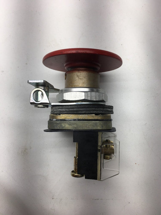 Botón pulsador Allen Bradley 800T-D6LQD2 con cabeza de hongo jumbo, 1 NC, pestaña de bloqueo roja