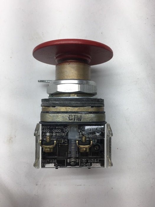 Botón pulsador Allen Bradley 800T-D6LQD2 con cabeza de hongo jumbo, 1 NC, pestaña de bloqueo roja