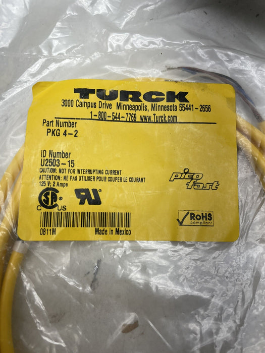 NUEVO CABLE TURCK U2503-15 SELLADO, PAQUETE DE 4, 2 PICO FAST QD