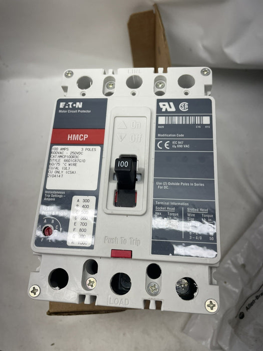 HMCP100R3C BARU Pelindung Litar Motor Eaton 3 Kutub 100 Amp 600V Baharu Dalam Kotak NIB