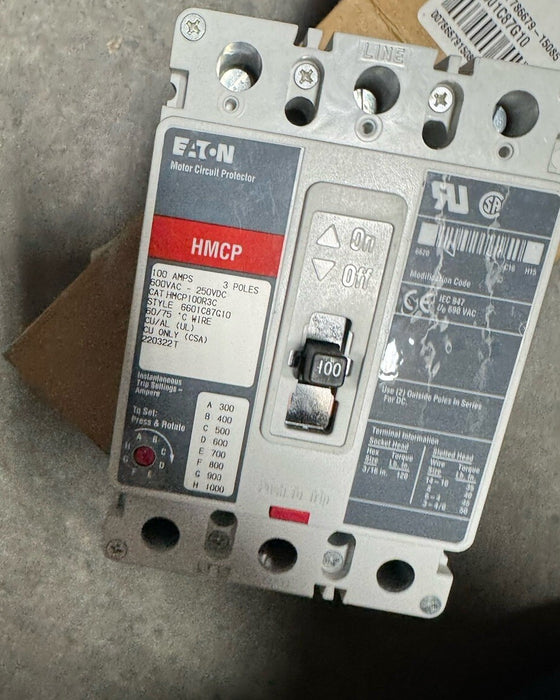 HMCP100R3C BARU Pelindung Litar Motor Eaton 3 Kutub 100 Amp 600V Baharu Dalam Kotak NIB